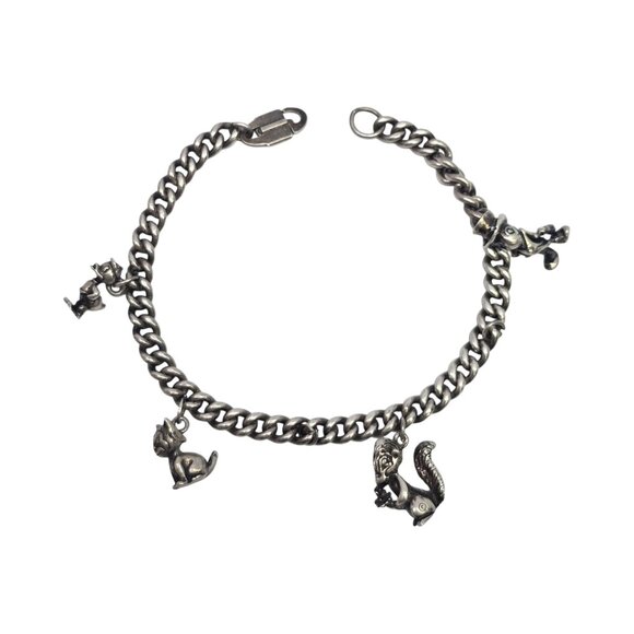 Silver Disney Charm Bracelet Jimney Cricket Skunk Donald Duck Figaro Cat #22550 - Picture 1 of 9